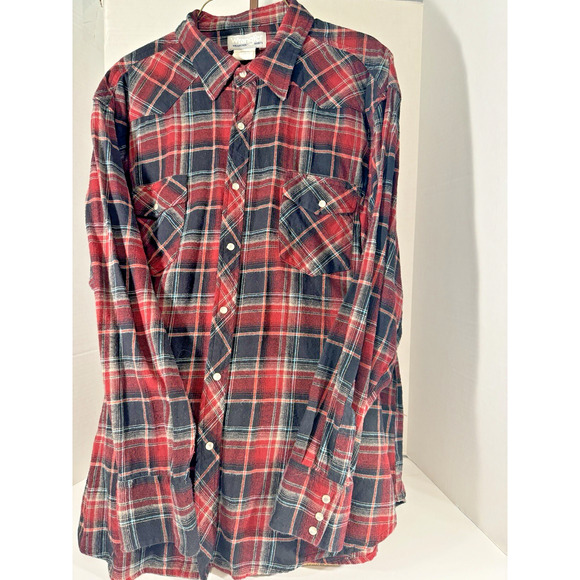 Wrangler Shirt Mens 2X Button Red and Green Pearl Snap Grunge Cowboy Ranchwear - Picture 3 of 6